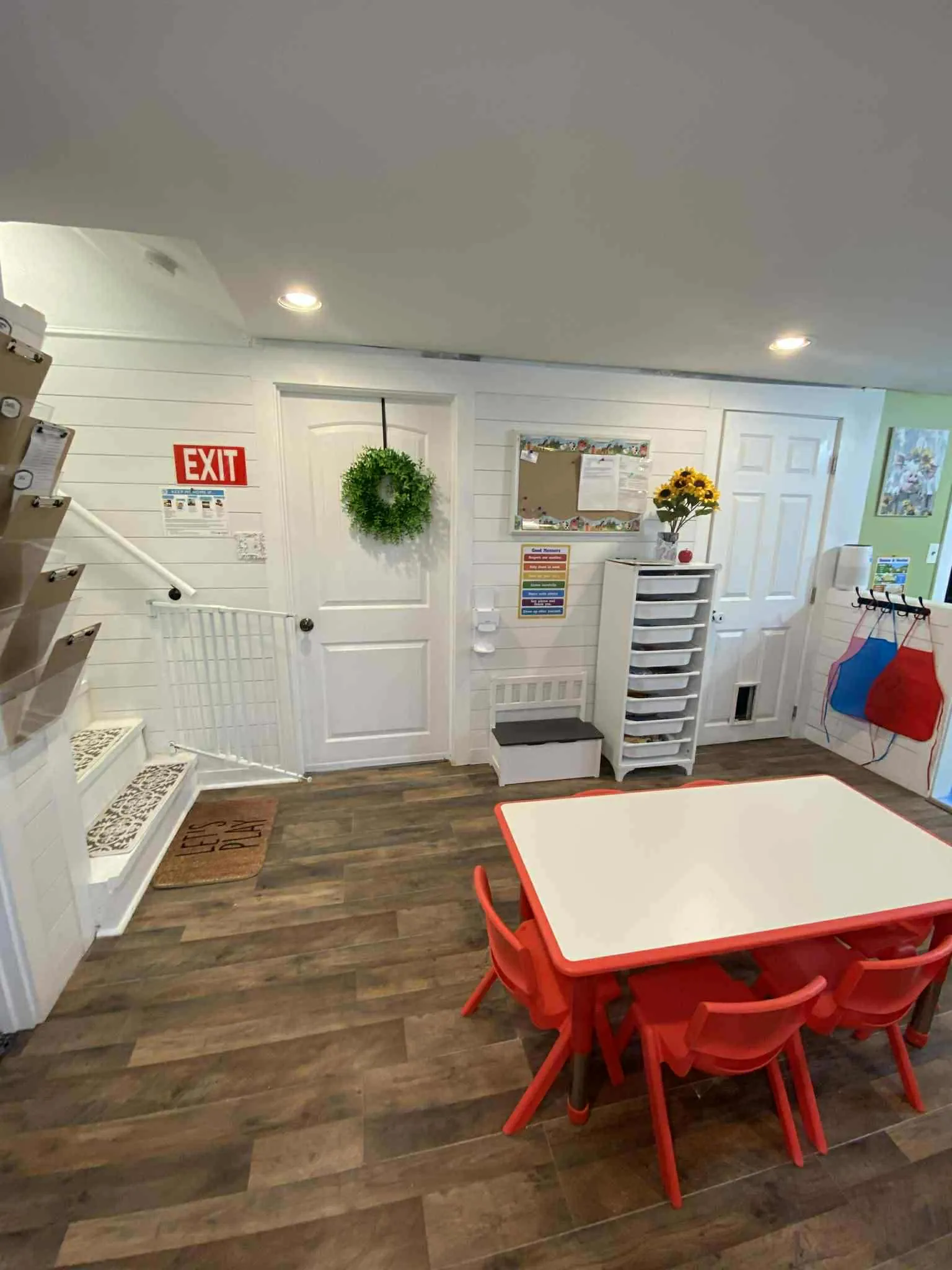 Clean white classroom with farmhouse decor